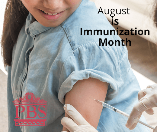 Photo of someone getting a vaccine and the August is Immunization month graphic