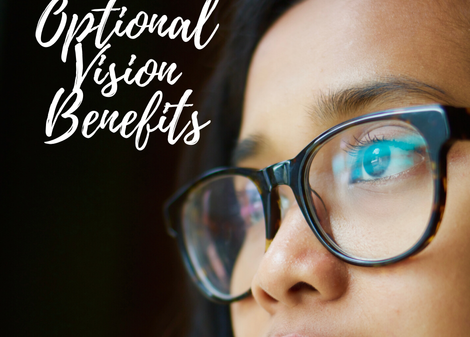 photo of child with glasses and words optional vision benefits