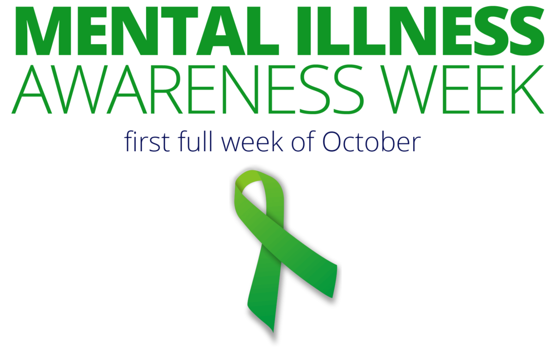 logo for mental illness awareness week - the first full week of October. It is a green ribbon