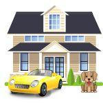 graphic of house, car and dog