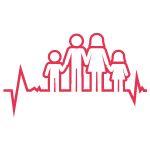 graphic of two adults holding hands with a child on each end and a heartbeat line extending off either child